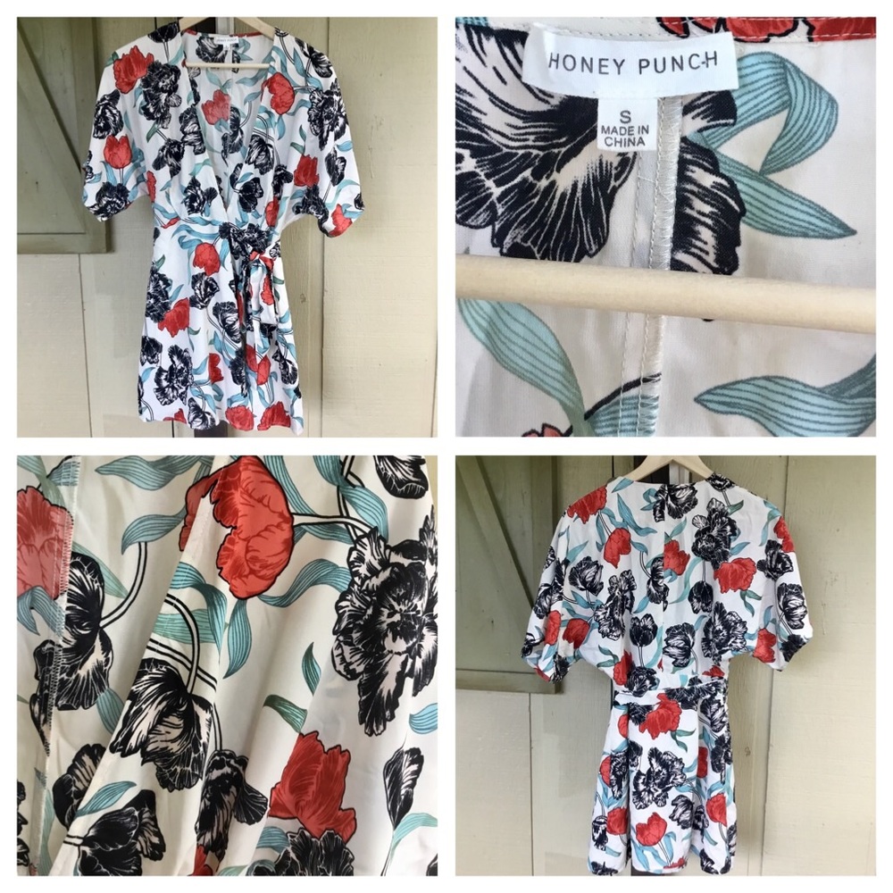 Honey Punch Floral Wrap Tie Dress